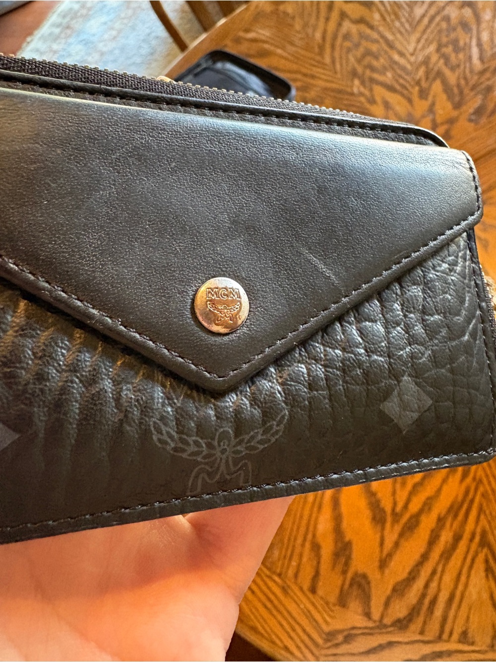 MCM Black Leather Zip Card Wallet with Keychain - Picture 5 of 5
